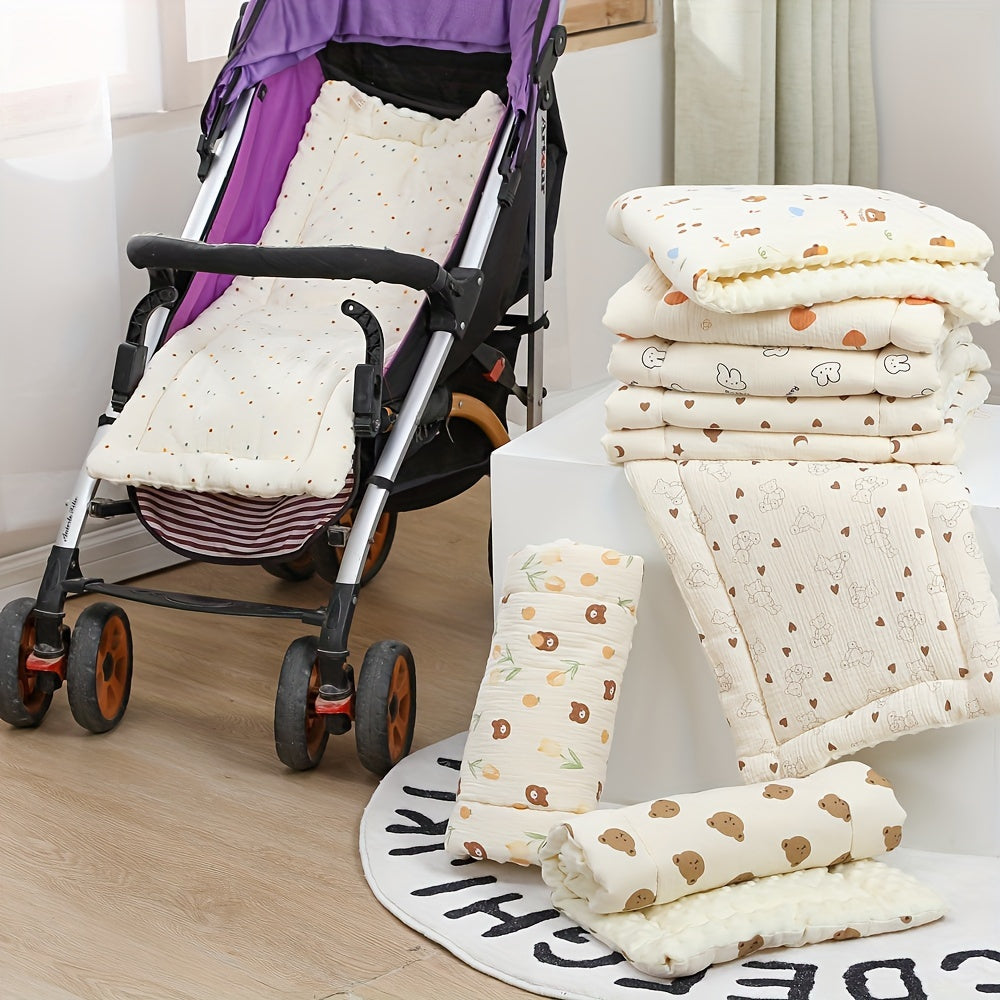 Soft Gauze Baby Stroller Mattress Pad, Breathable Comfortable Stroller Liner for Newborns & Infants, 6 Cute Styles Including Tulip Bear Pink Bunny & Color Dots