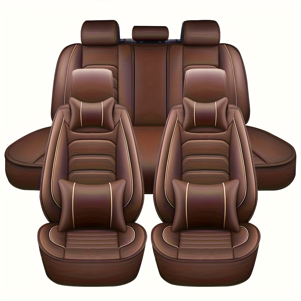Faux Leather Car Seat Covers 5-Seat Full Set – Waterproof 360° All-Weather Protection, Soft Foam Padding, Non-Slip Grip, Universal Fit for Cars, Trucks, Sedans, and SUVs, 6 Colors Available