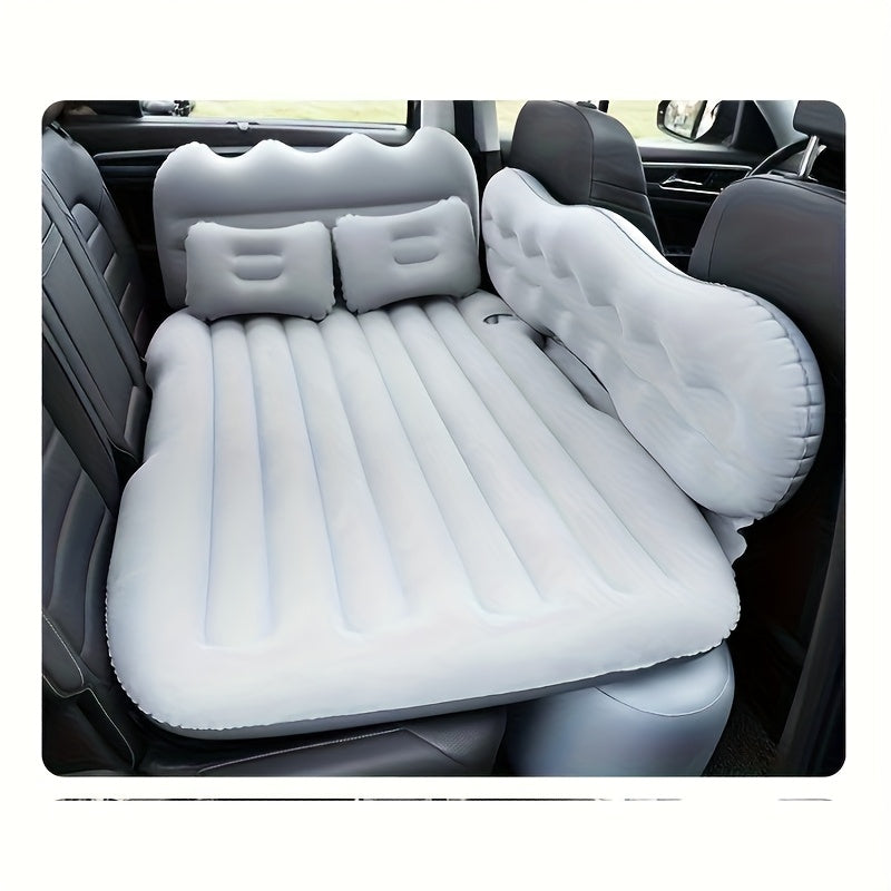 SUV Sedan Car Inflatable Bed, Soft Flocked Back Seat Air Mattress, Foldable & Portable Sleeping Mat for Camping, Road Trips, and Picnics – Includes Air Pump & Storage Bag, Black Grey Beige Pink