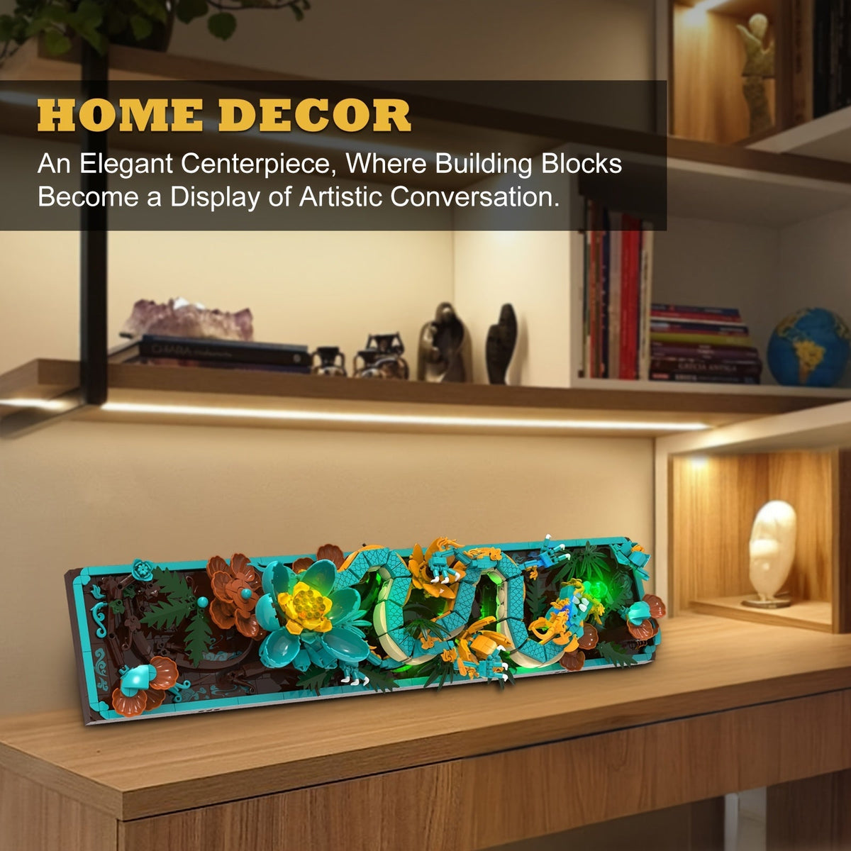 Dragon Wall Art Building Block Set, 1574 Pieces, LED Light Mythic Dragon Tile Frame Kit for Adults, Teens, Home Office Decor, STEM Creative Gift, Ages 14+