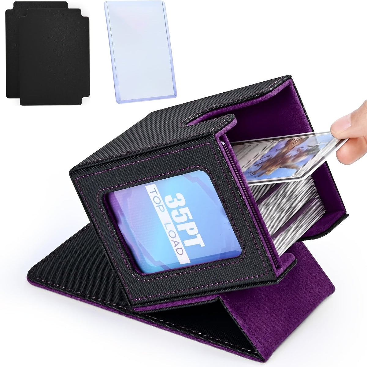 TCG Deck Box for 100+ Double-Sleeved Cards, Commander Display Card Storage Case with 2 Dividers, Top-Sleeve Compatible with MTG Magic the Gathering, Pokemon, Yu-Gi-Oh Trading Card Games - Black, Gray, Blue, Purple, Green