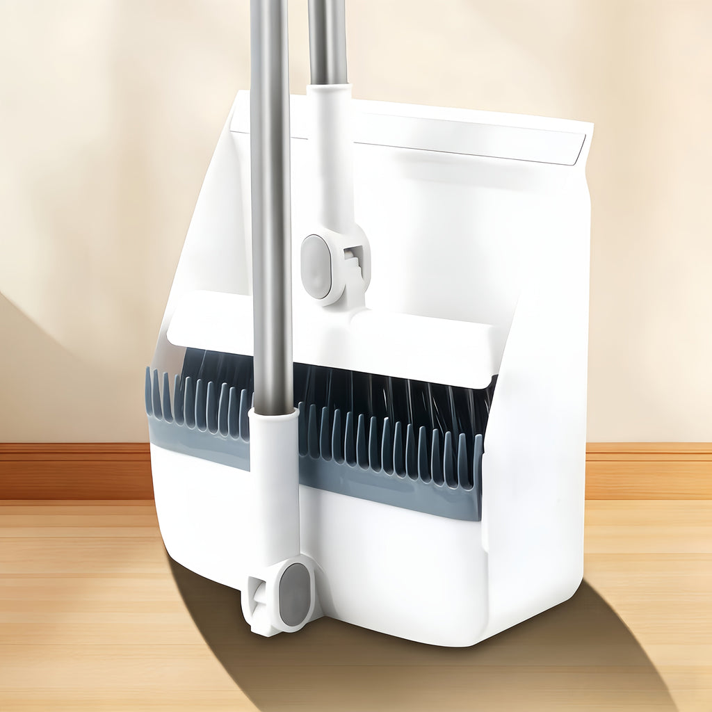 2-in-1 Broom and Dustpan Set, Long Handle, Foldable, Non-Stick Hair, Hard Floor Sweeper, Rotatable Combo for Home, Living Room, Bedroom, Bathroom, Outdoor
