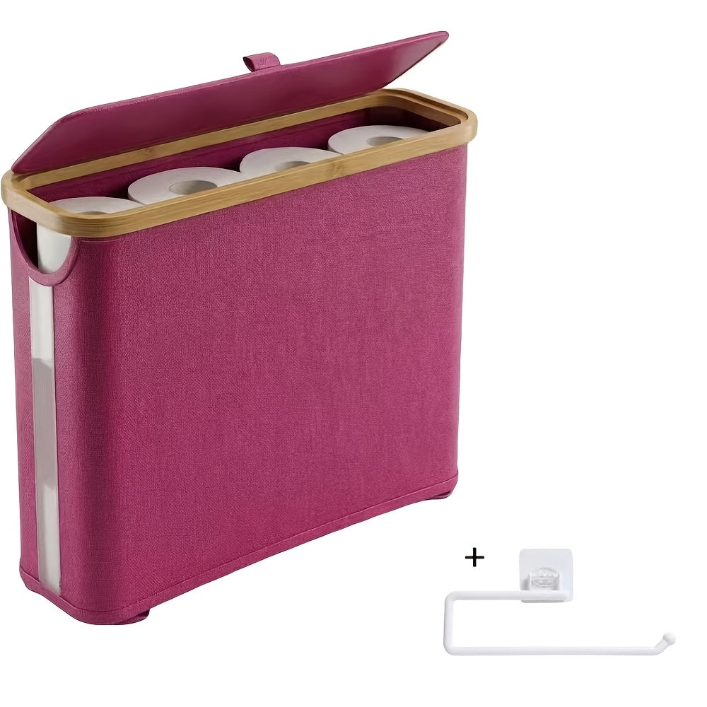 Bamboo Toilet Paper Holder Basket with Lid - Large 9-Roll Storage Organizer for Bathroom, Modern Minimalist Freestanding Toilet Paper Storage Cabinet in Black, Beige, Gray, and Pink