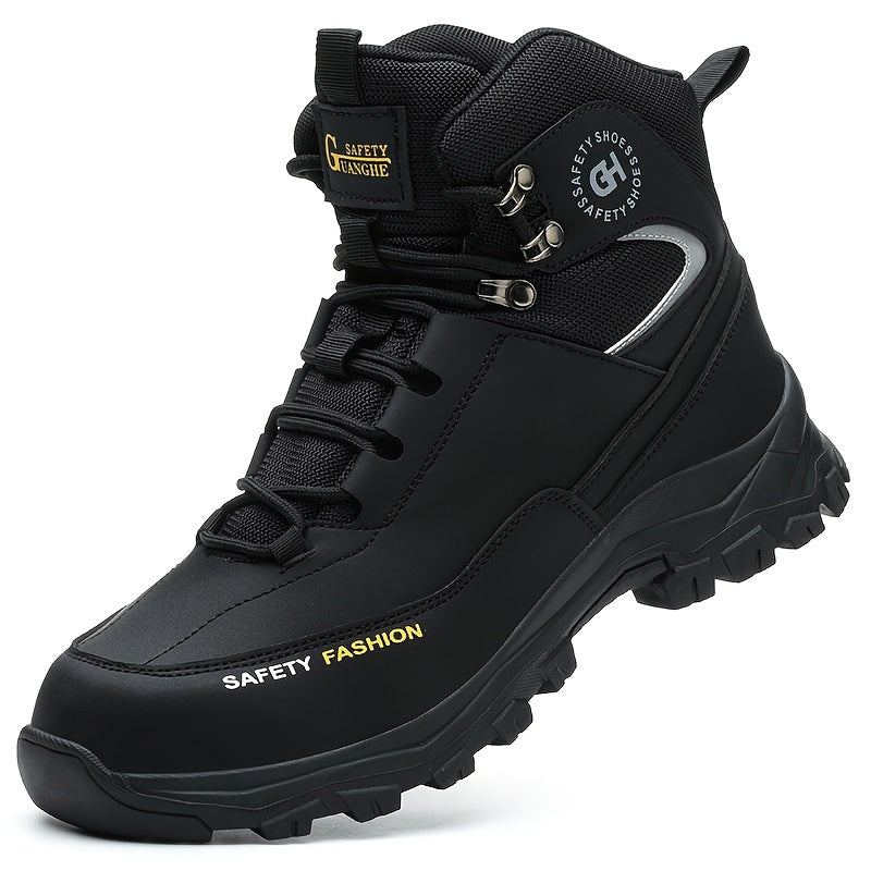 Men's Steel Toe Work Boots, Heavy Duty, All-Terrain Rubber Sole, Cushioned Insole, Arch Support, Four-Season Construction, Industrial, Farm, and Outdoor Boots, Black/Army Green, US Sizes 6-11