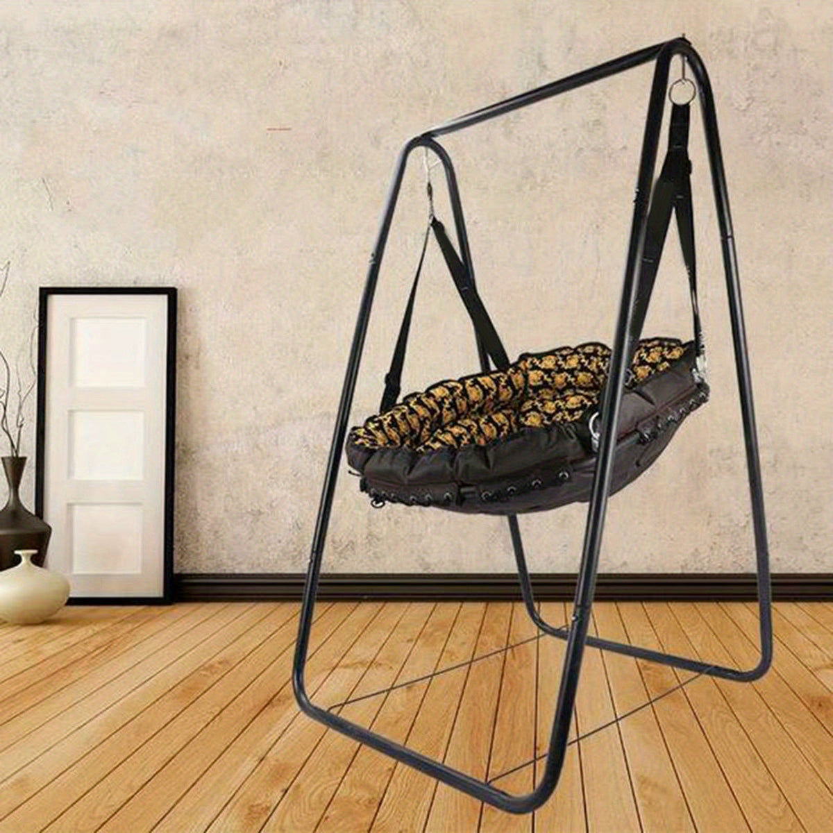 Hammock Swing Chair Stand Frame 35.5"x33.5"x57", Heavy-Duty Indoor Outdoor Use, Dual Hanging Hooks, for Balcony Patio Bedroom Garden (Chair Not Included)