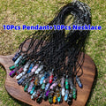 20pcs Natural Stone Hexagon Prism Pendant Necklace DIY Kit, including 10 Wrapped Flower Pendants and 10 Faux Leather Ropes, Boho Handmade Jewelry Casual Accessories Gift