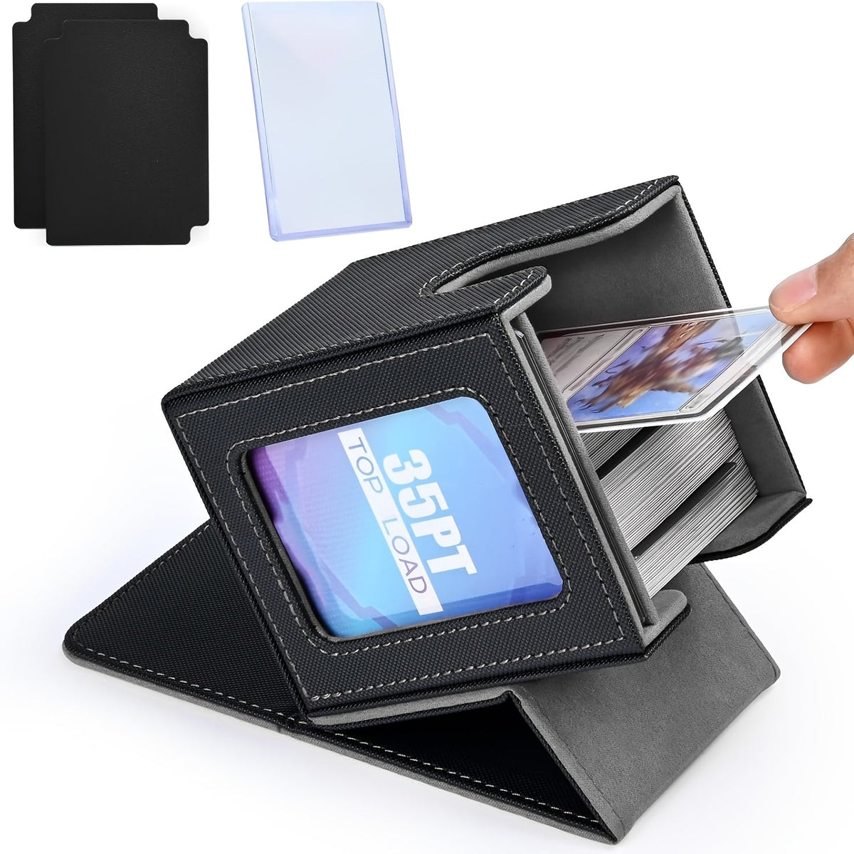 TCG Deck Box for 100+ Double-Sleeved Cards, Commander Display Card Storage Case with 2 Dividers, Top-Sleeve Compatible with MTG Magic the Gathering, Pokemon, Yu-Gi-Oh Trading Card Games - Black, Gray, Blue, Purple, Green