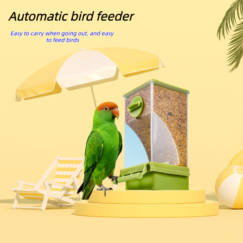Parrot Automatic Feeder Anti-Spill Shell Separator Hanging Food Box for Cockatiels Budgies Parakeets – All-In-One No-Battery Bird Feeder with Anti-Splash Guard 1pc