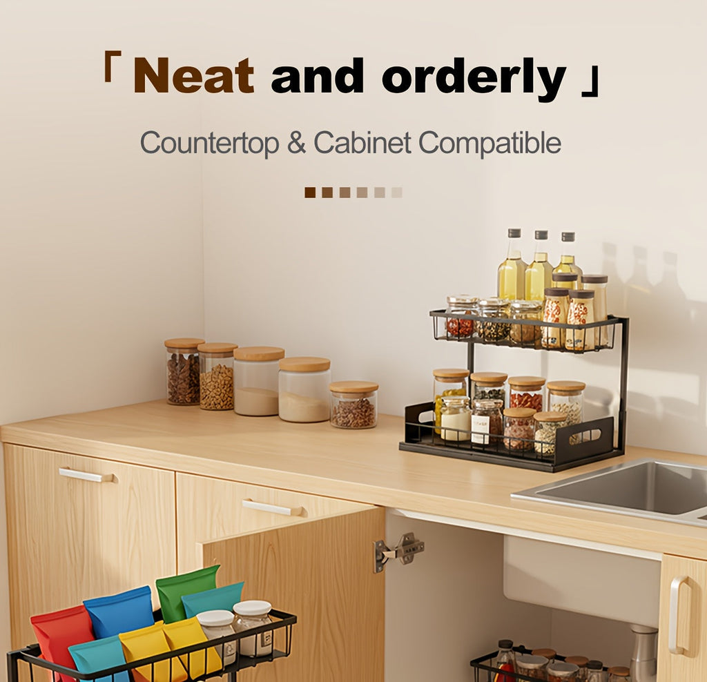 Pull-Out Under Sink Organizer, 2-Tier Slide-Out Cabinet Shelf, Kitchen/Bathroom Utility Storage Rack, Sliding Cabinet Organizer for Under Sink, Kitchen, Bathroom, or Pantry – 1 or 2 Pack Options