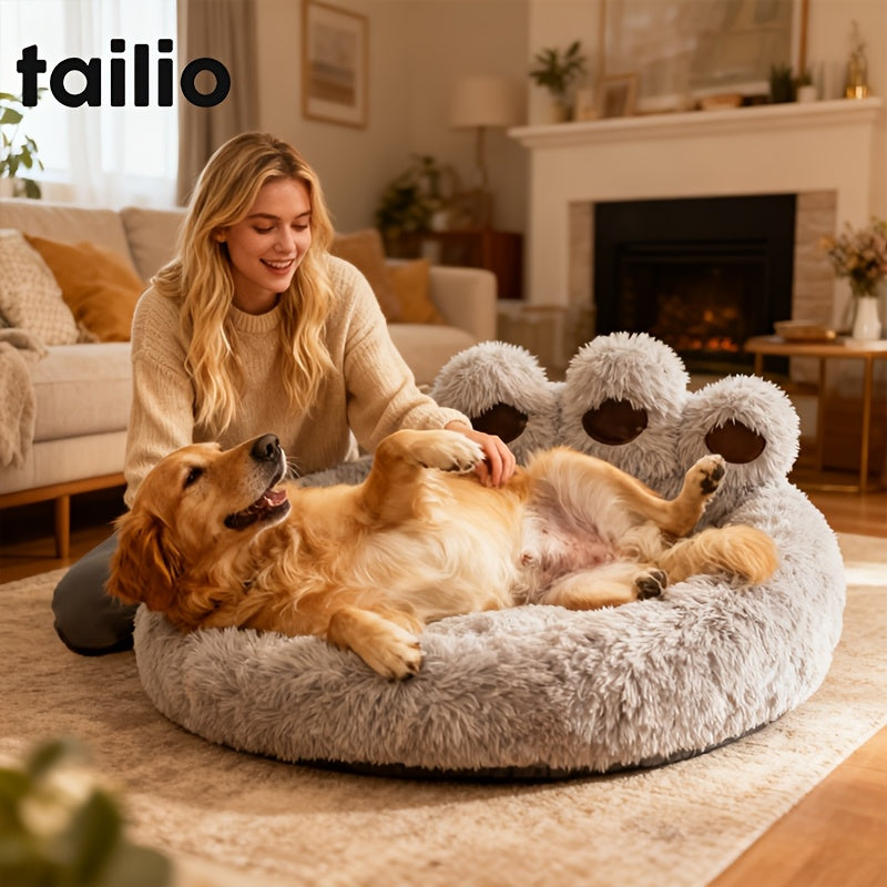 Bear Paw Plush Pet Bed for Dogs & Cats, Soft & Warm Cartoon Snuggle Bed, Padded Sofa Cushion, 6 Colors, Gray/Pink/Coffee, Sizes M-XXXL, Winter Cozy Dog & Cat Bed