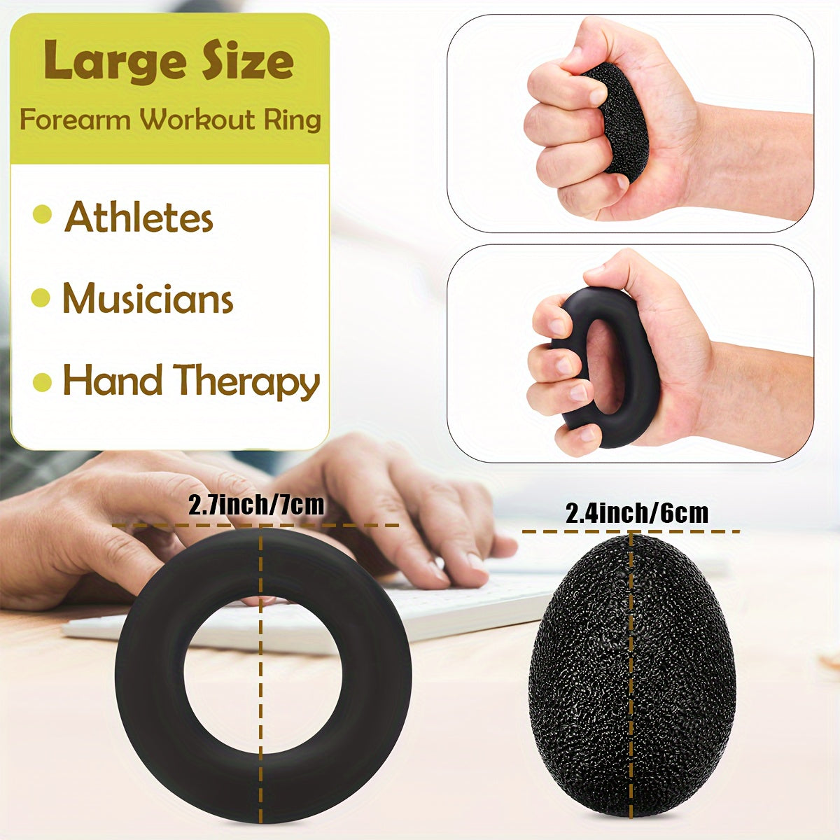4-Piece Grip Strength Training Set: Adjustable Hand Grip Strengthener (10-130 lbs), Finger Exerciser, Forearm Workout Ring, and Exercise Ball for Athletes, Climbers, Musicians, Men, and Women
