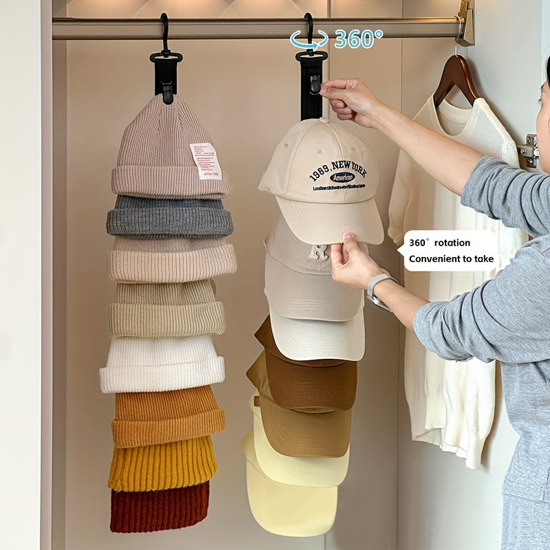 Hat Storage Organizer with 8 Clips - Holds 8 Baseball Caps - Hanging Hat Rack for Home Closet & Wardrobe - Black & Grey