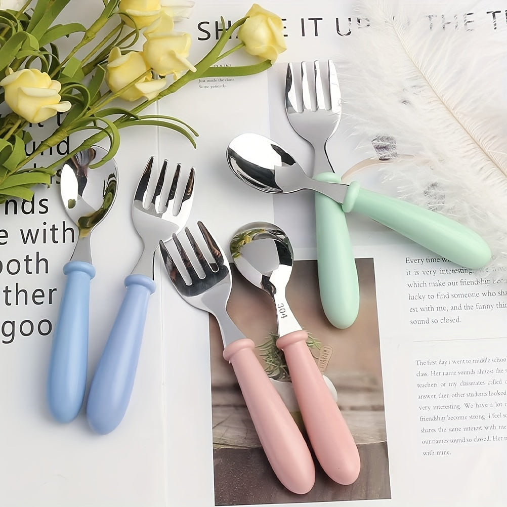 Toddler Utensils Set of 6 Stainless Steel, Baby Silverware Fork and Spoon Set with Safe Round Handle, Kid-Safe Flatware Cutlery Set for Self-Feeding Infants & Toddlers