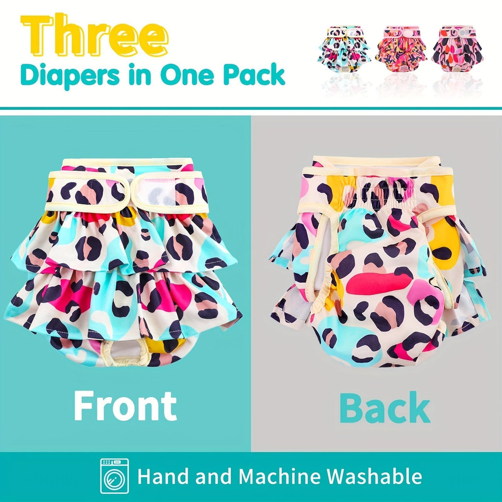 Washable Female Dog Diapers 3-Pack, Reusable and Highly Absorbent – Dog Period Panties for Female Dogs in Heat, Incontinence, and Puppy Training, XS to L