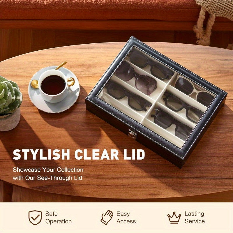 8-Slot PU Leather Eyeglasses Storage Case – Large Capacity Glasses Organizer Box for Sunglasses and Reading Glasses, Luxury Household Collection Display Case in Black, White, and Green