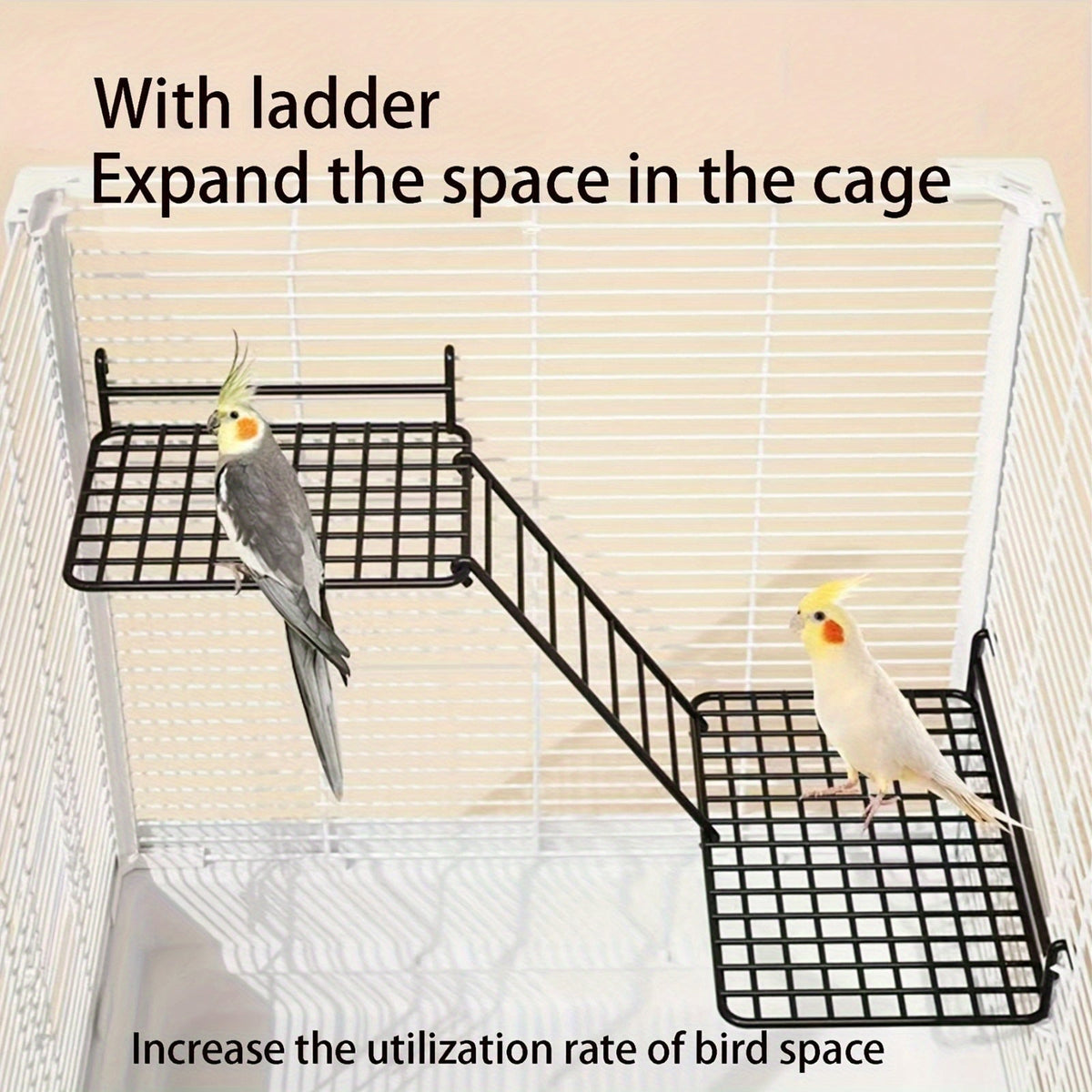 Metal Bird Ladder Climbing Frame - Parrot Perch Stand with Swing Toy for Parakeets, Cockatiels, Lovebirds & Small Birds - Durable Steel, Easy Install, Cage Accessory for Bird Enrichment