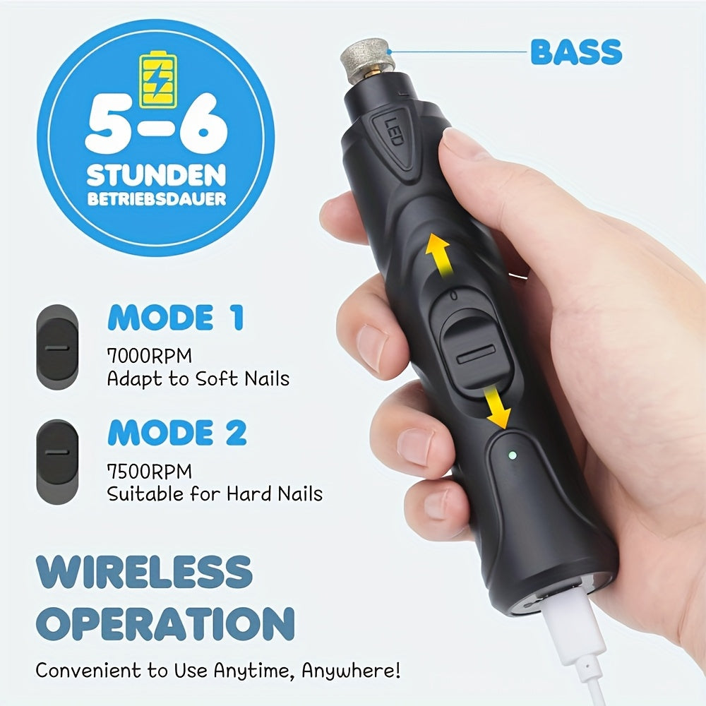 Dog Nail Grinder with LED Light - Quiet Rechargeable Pet Nail Grinder 2-Speed Painless Nail Trimmer for Large and Small Dogs, USB Charging with Grinding Wheel