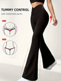 Women's Tummy Control Flare Pants High-Waisted Bell Bottoms Slimming Wide-Leg Yoga Pants Stretchy Fitted Bootcut Trousers S-XXL