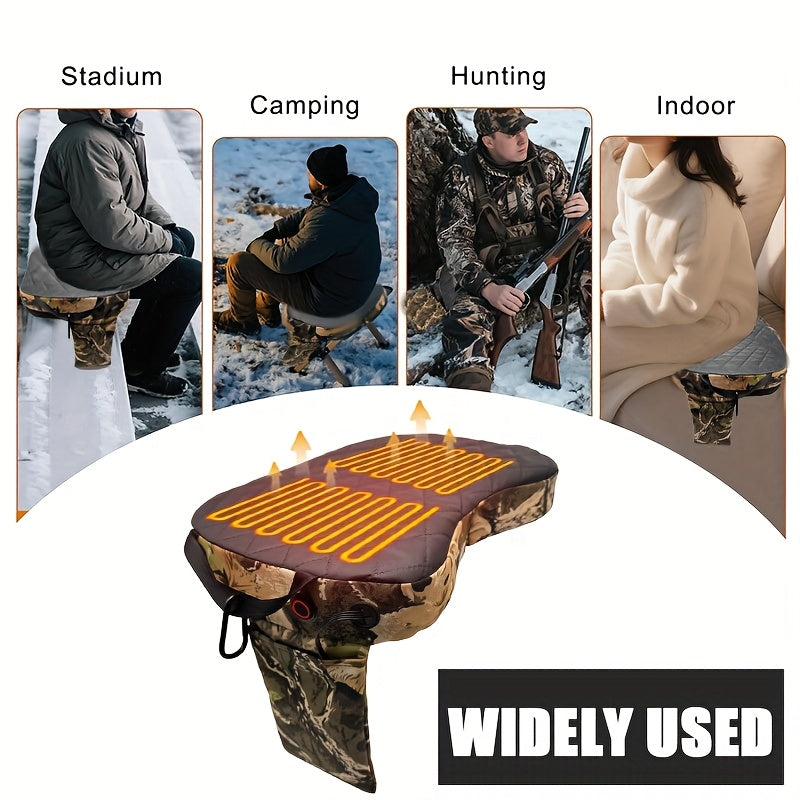 Foldable Heated Hunting Seat Cushion USB Powered Portable Warming Pad for Tree Stand, Ice Fishing, Camping, and Outdoor Use, Camouflage (Power Bank Not Included)