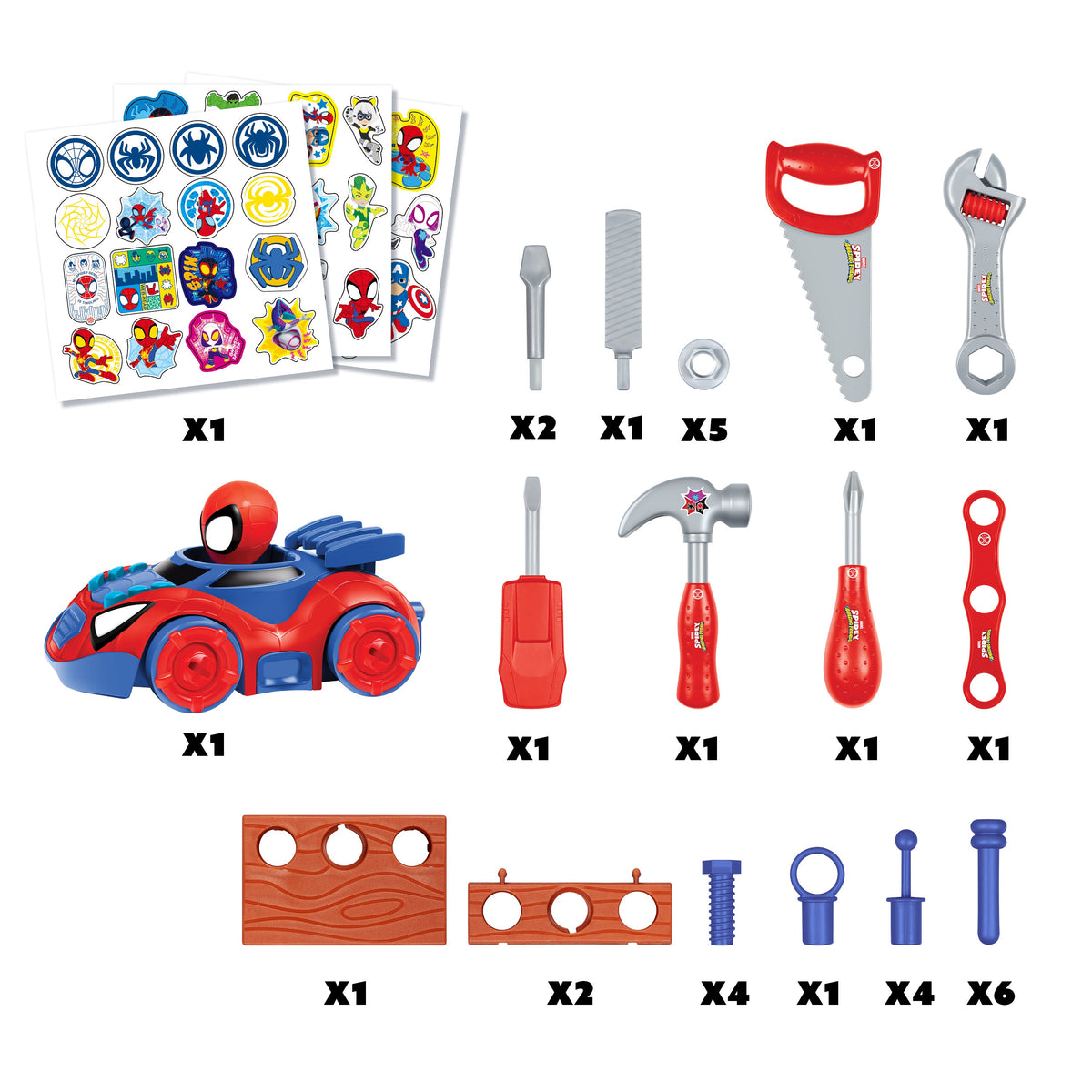 Spidey and His Amazing Friends Tool Bench Playset 55 Pieces with Take-Apart Spidey Car & Real Working Toy Tools for Kids