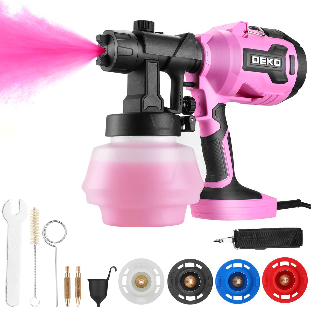 DEKO 700W HVLP Paint Sprayer 800ml Electric Spray Gun 4 Nozzles 3 Spray Patterns 38000 RPM Adjustable Flow for Furniture Cabinets Walls & DIY Painting – Pink Grey