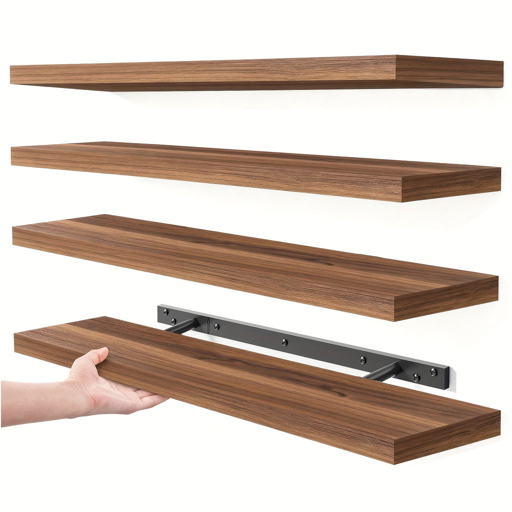 Floating Shelves 4-Pack - 22" Wall Shelves with Invisible Brackets for Bathroom, Living Room, Bedroom & Kitchen Decor - Walnut, Black, White & Light Brown