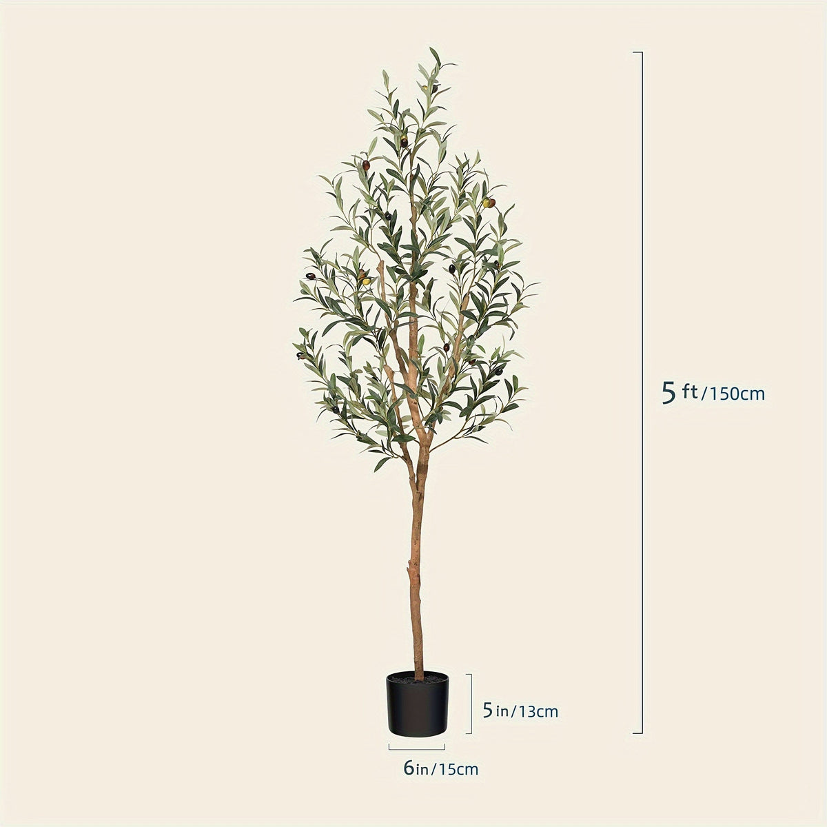 Artificial Olive Tree - Faux Silk Plant with Natural Wood Trunk & Lifelike Fruits, Shapeable Branches, Black Pot Included - Home, Office & Holiday Decor - 4ft, 5ft, 6ft & 7ft