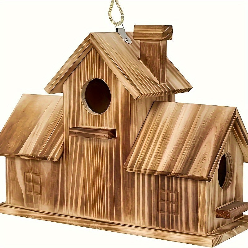 Rustic Wooden Birdhouse for Outdoor Wild Bird Nesting Box, Garden Backyard Patio Tree Decor, Weatherproof Natural Wood Bird Habitat