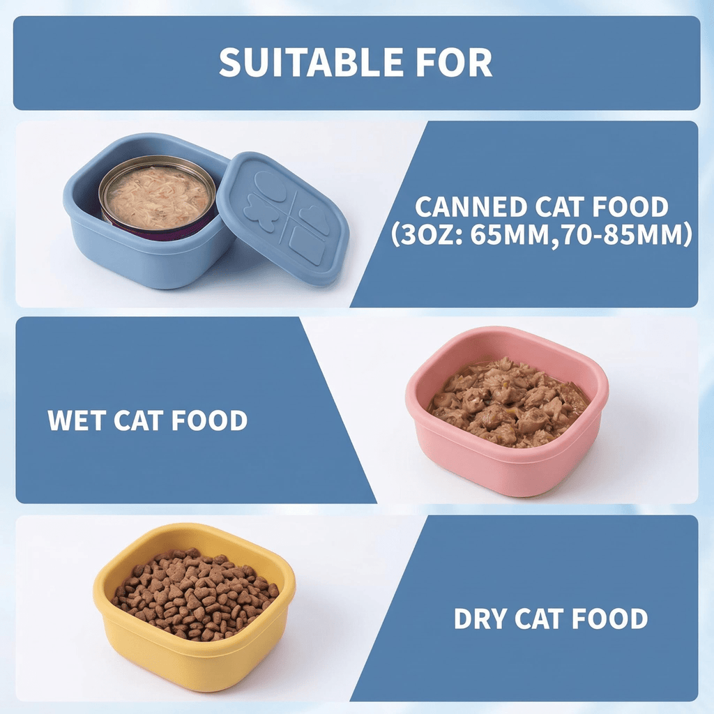 Silicone Pet Food Can Lid & Storage Container – Airtight Reusable Wet Food Sealer for 3oz Dog & Cat Food Cans, Keeps Food Fresh in Fridge, 5 Colors: Purple, Blue, Pink, Green, Yellow