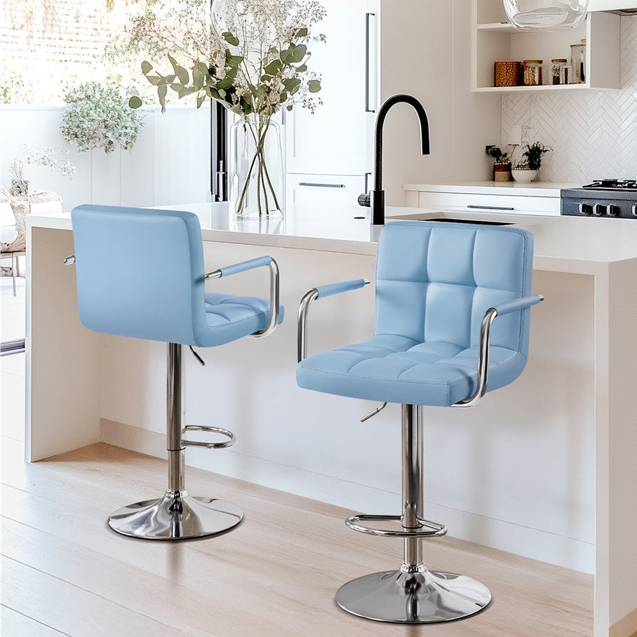 PU Leather Bar Stools Set of 2, Adjustable Height Swivel Counter Stools with Backrest & Footrest, Heavy-Duty Steel Base, Easy Clean Kitchen Island Dining Room Home Bar Chairs, Multiple Colors