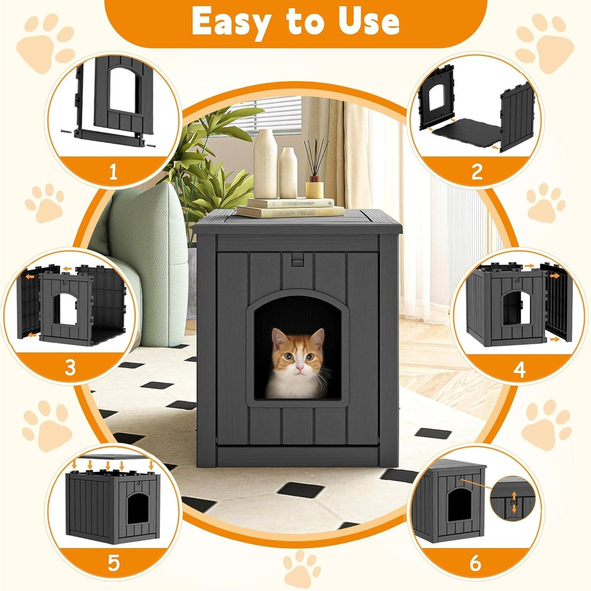 Hidden Litter Box Cabinet - Multifunctional Cat Litter Box Enclosure with Side Table Top, Front-Opening Door, Easy Clean - Indoor, Courtyard & Doorstep - Black & Light Brown