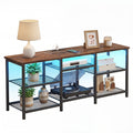 TV Stand with LED Lights for 32–55 Inch TVs – Industrial Entertainment Center Open Shelves Fabric Drawer Wood & Metal Media Console for Living Room Bedroom in Brown & Black