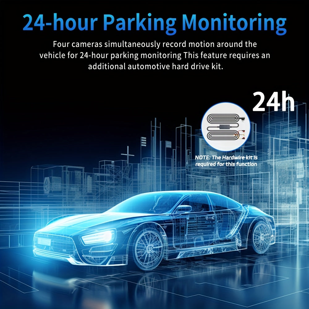 360° Dash Cam 3/4 Channel 1080P HD with Night Vision, WDR, G-Sensor, Loop Recording, 24/7 Parking Monitor, and WiFi; Multi-Lens Car Camera System for Full Coverage and Zero Blind Spots