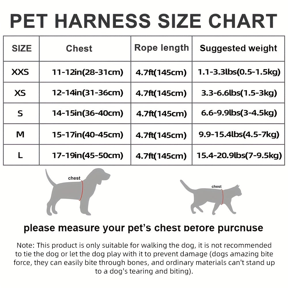 小型犬胸背带牵引绳套装 - 小型犬用软网眼式踩入型胸背带，适合步行、慢跑及训练的舒适透气宠物背心式胸背带（含配套牵引绳）