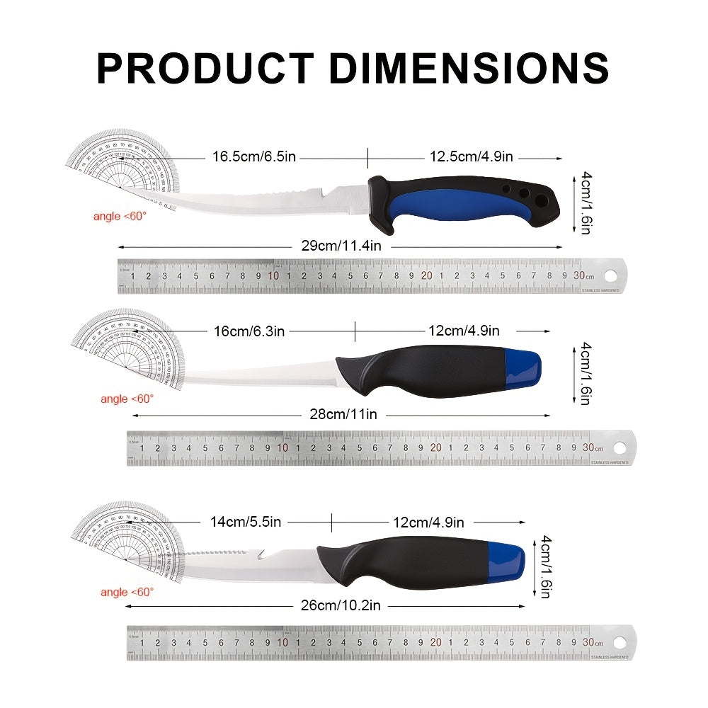 3-Piece Fishing Knife Set with Stainless Steel Blades, Fish Fillet, Boning, and Gutting Knives with Cut-Resistant Gloves, Fishing Line Cutter & Cord – Unique Fishing Gift for Anglers & Campers