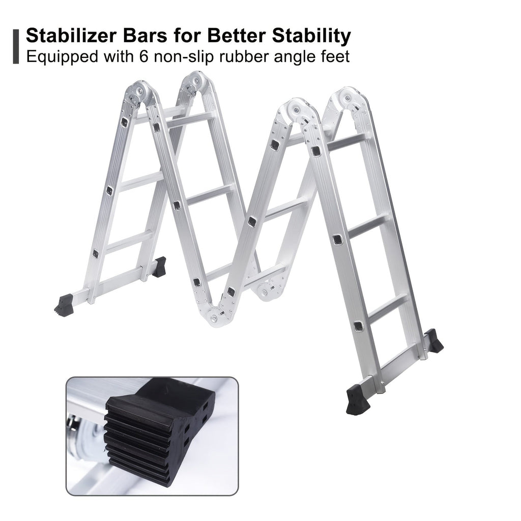 330lb 12.5ft 7-in-1 Multi-Purpose Aluminum Folding Extension Ladder – Foldable Lightweight Scaffold Step Ladder for Home, Garage, Construction & Outdoor Use