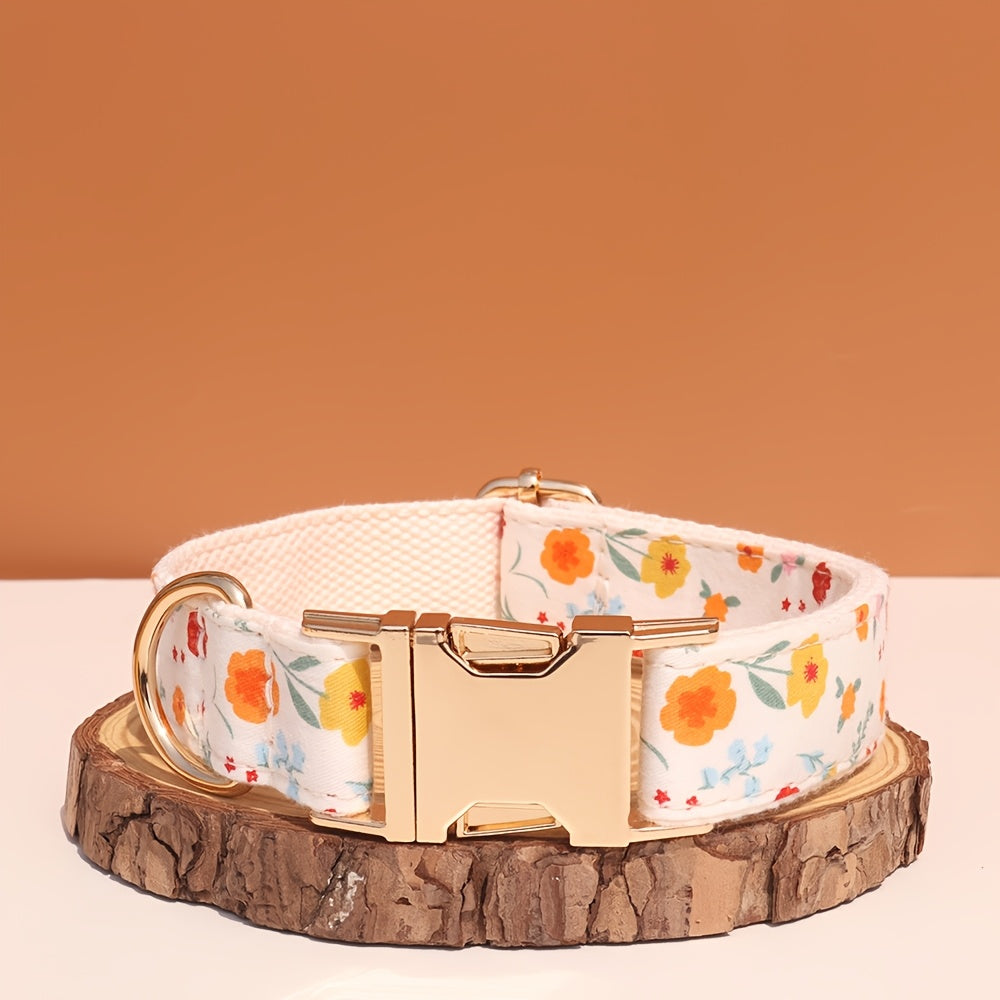 Personalized Dog Collar with ID Tag - Customizable Anti-Lost Pet Collar in 21 Styles, Adjustable XS to XL for Small, Medium, and Large Dogs, Plaid, Floral, and Dot Patterns, Engraved Contact Information