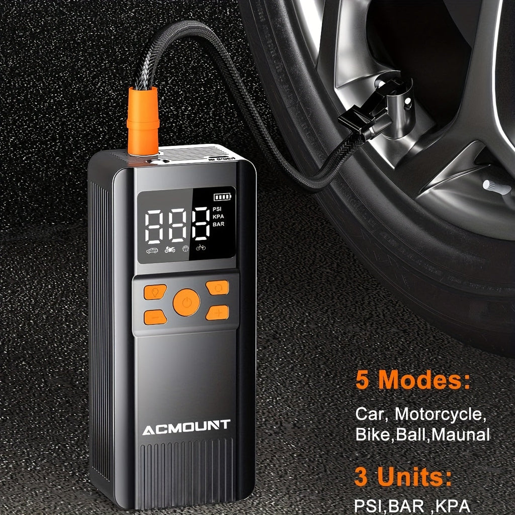 Portable Tire Inflator Air Compressor 150PSI Cordless – 2X Faster Inflation, Digital Pressure Gauge, LED Light for Cars, Bikes, Motorcycles, and Balls, Rechargeable Auto Air Pump