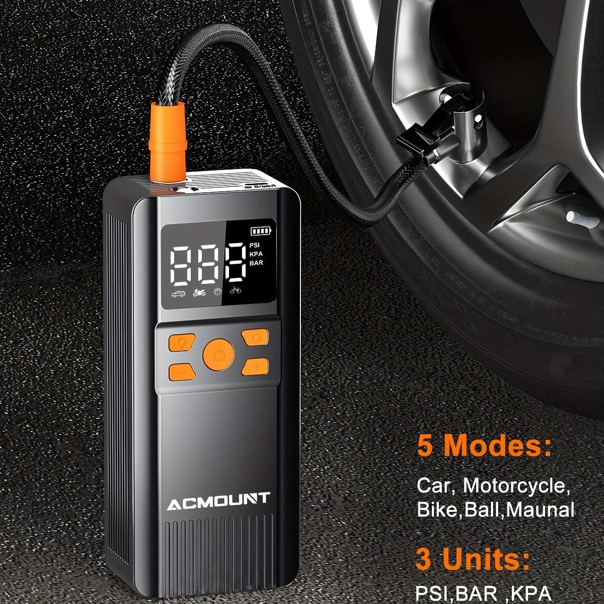 Portable Tire Inflator Air Compressor 150PSI Cordless – 2X Faster Inflation, Digital Pressure Gauge, LED Light for Cars, Bikes, Motorcycles, and Balls, Rechargeable Auto Air Pump