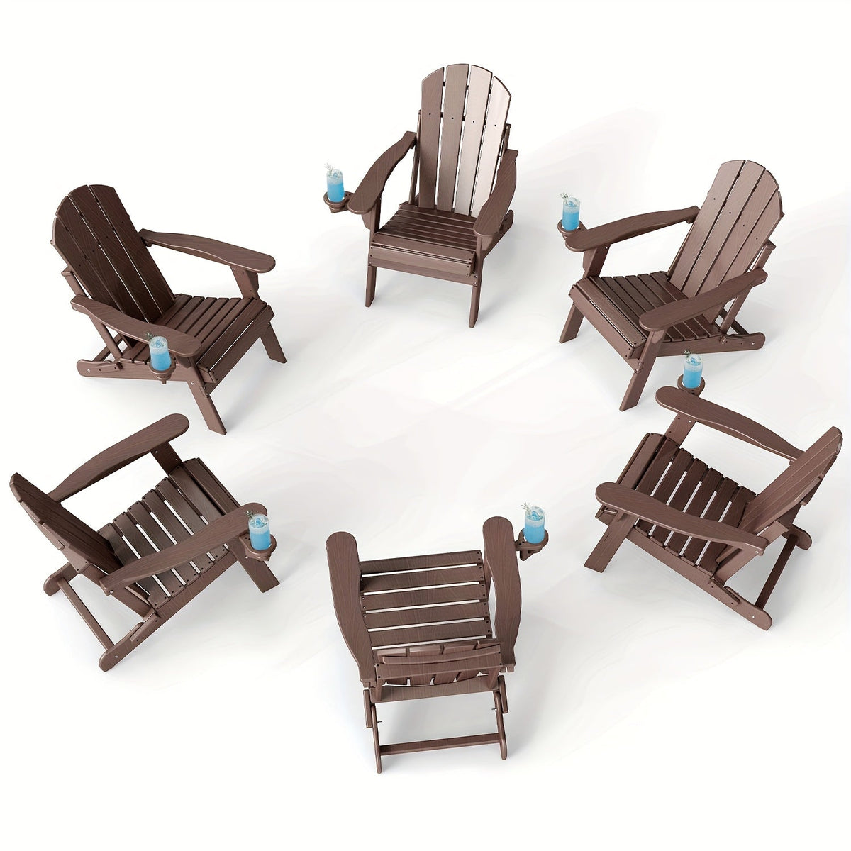 Folding Adirondack Chair with Cup Holder Portable Recliner Stainless Steel Frame Durable Plastic Easy Clean for Patio Poolside Garden Camping Set of 1 2 4 6
