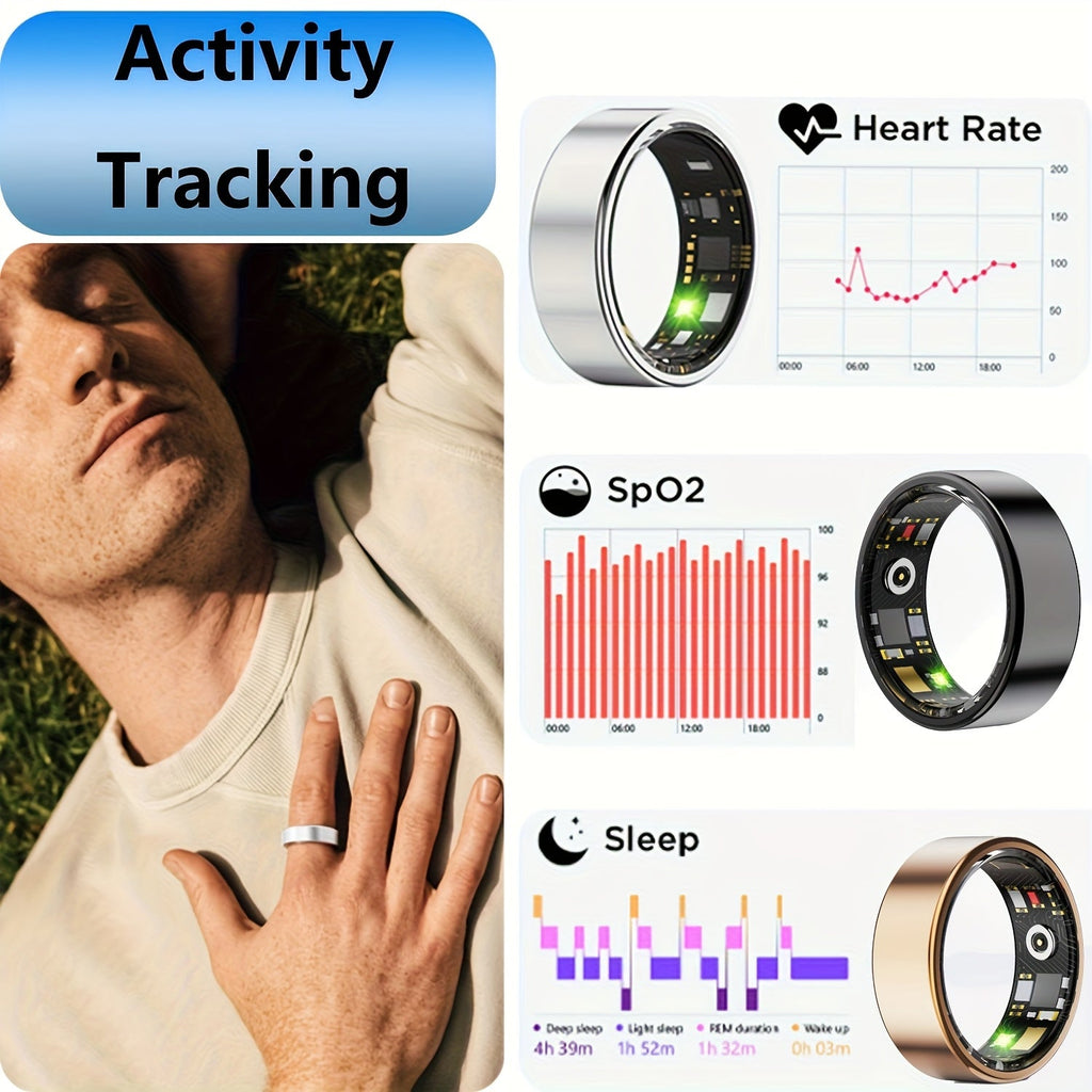 Smart Ring Sleep Tracker, Heart Rate Monitor, Fitness Wearable, Titanium Alloy Body, Bluetooth 5.3, Step Counter, Pedometer, Distance Tracking, Magnetic Charging, Compatible with iPhone & Android – Black, Rose Gold, Silver