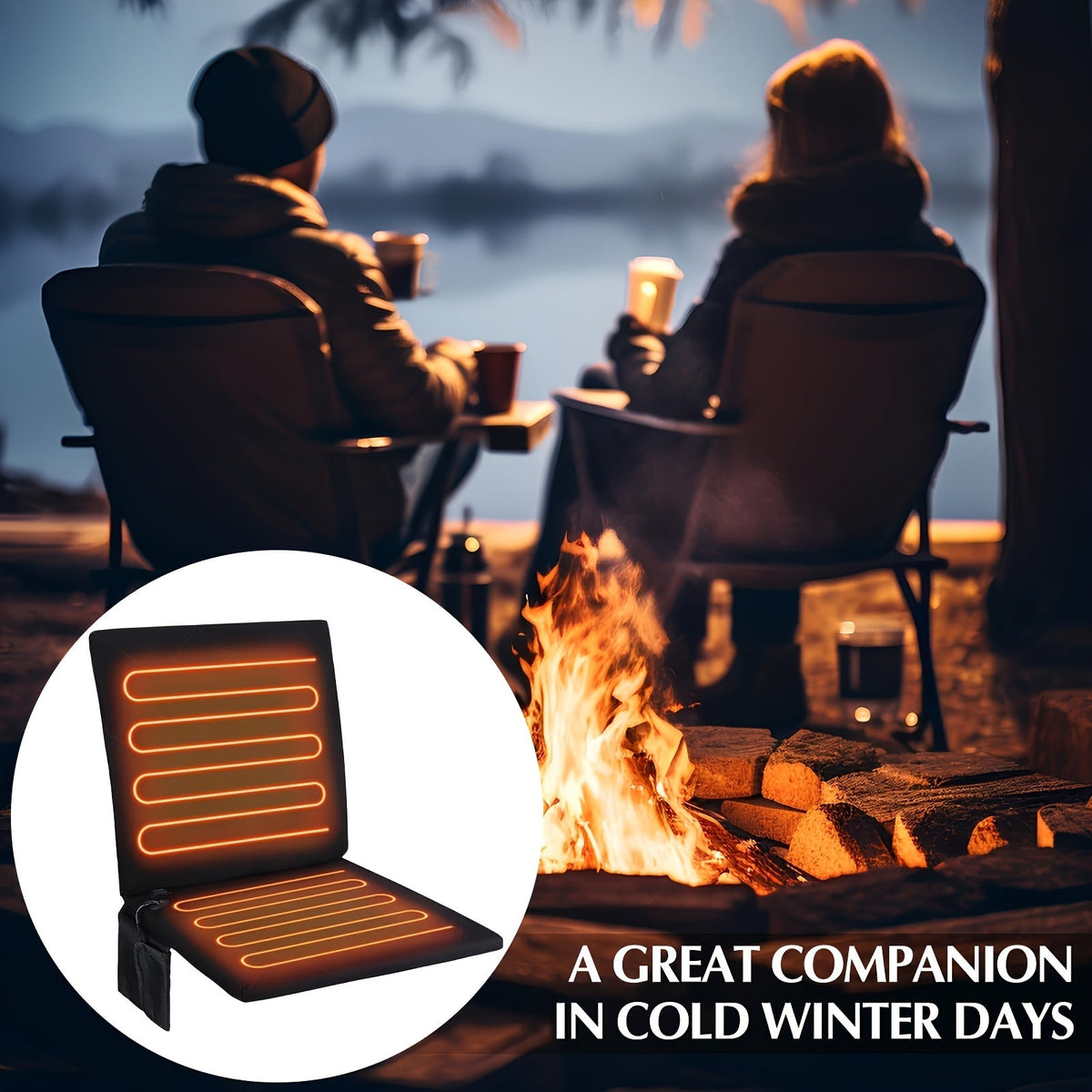 Portable Heated Seat Cushion – Foldable USB-Powered 3-Mode Heat Settings for Stadium Sports Camping & Indoor Outdoor Use in Black (Power Bank Not Included)