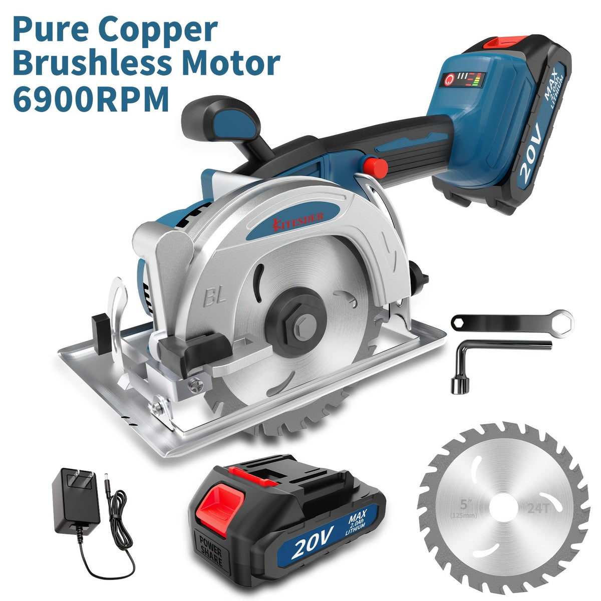 Brushless Circular Saw Kit 20V Battery Included, Multiple Blades, Adjustable Cutting Depth & Bevel Angle, Cordless Power Saw for Woodworking DIY Projects, Lightweight Compact Design