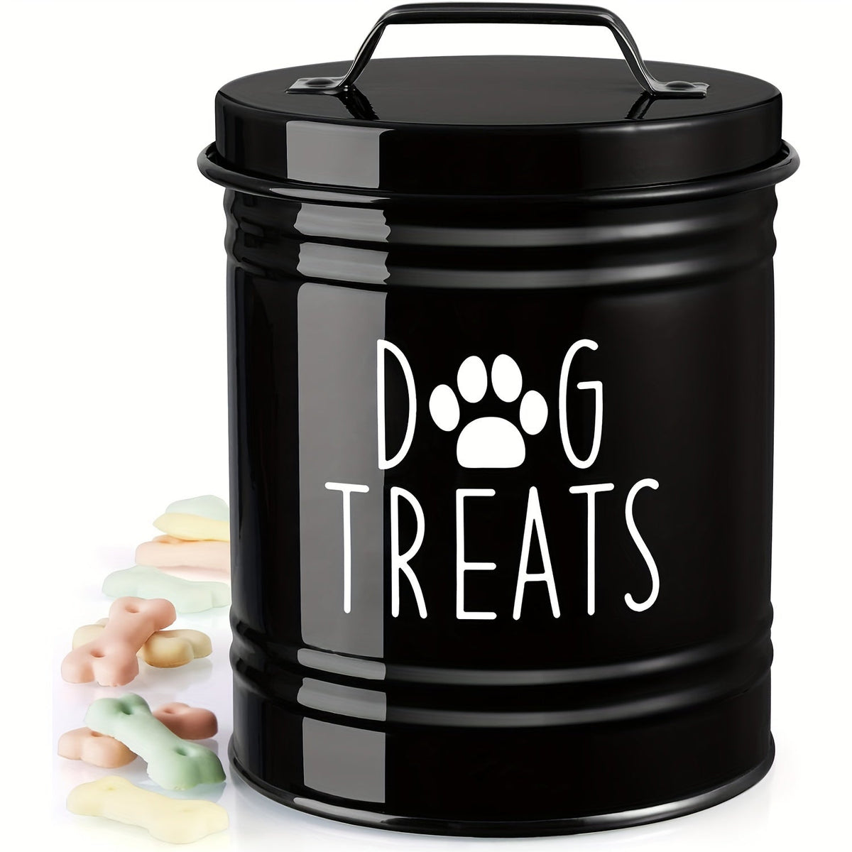 Pet Food Storage Container with Lid - Moisture-Proof Metal Dog Food Bucket, Country Farmhouse Style Airtight Dry Food Keeper for Dogs and Cats, Black/White Kitchen Pet Organizer Gift