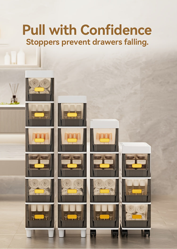 Slim Rolling Storage Cabinet with Drawers and Wheels, Waterproof PP Organizer, 3/4/5/6 Tier for Bathroom, Kitchen, Bedroom, and Small Spaces – Narrow Drawer Unit