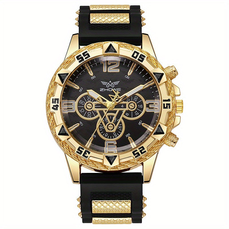 2-Pack Men's Large Dial Silicone Strap Quartz Watch Set, Sports Business Casual Wristwatch, Round Dial, 5 Color Combos, Gift for Him