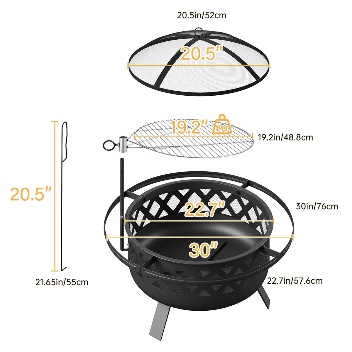 Steel Fire Pit with Grill – Multi-Use Fire Bowl for BBQ, Camping & Picnic, Charcoal & Wood Burning Outdoor Patio Heater, Garden & Backyard Fire Bowl, Black – Nova Mart