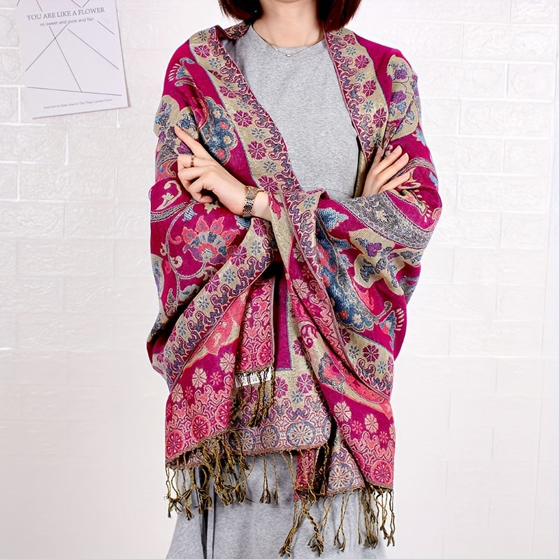 Cashmere Paisley Jacquard Fringe Scarf Shawl Women's Boho Ethnic Neck Wrap Soft Warm Travel Festival Daily Fashion 8 Colors