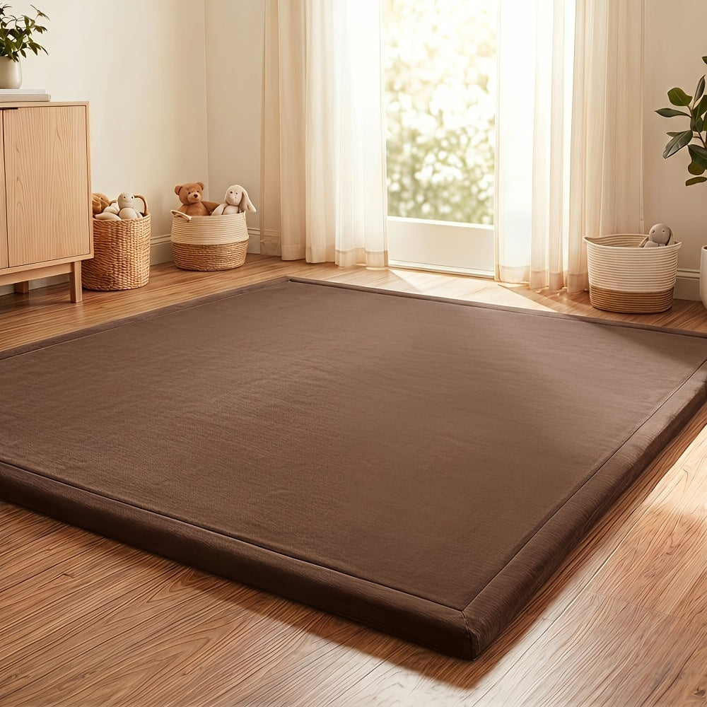 Baby Play Mat 50x50 In 3cm Thick Padded Foam Tatami Crawling Mat for Kids Playroom Playpen Nursery Living Room & Yoga – Coffee Brown & Turquoise