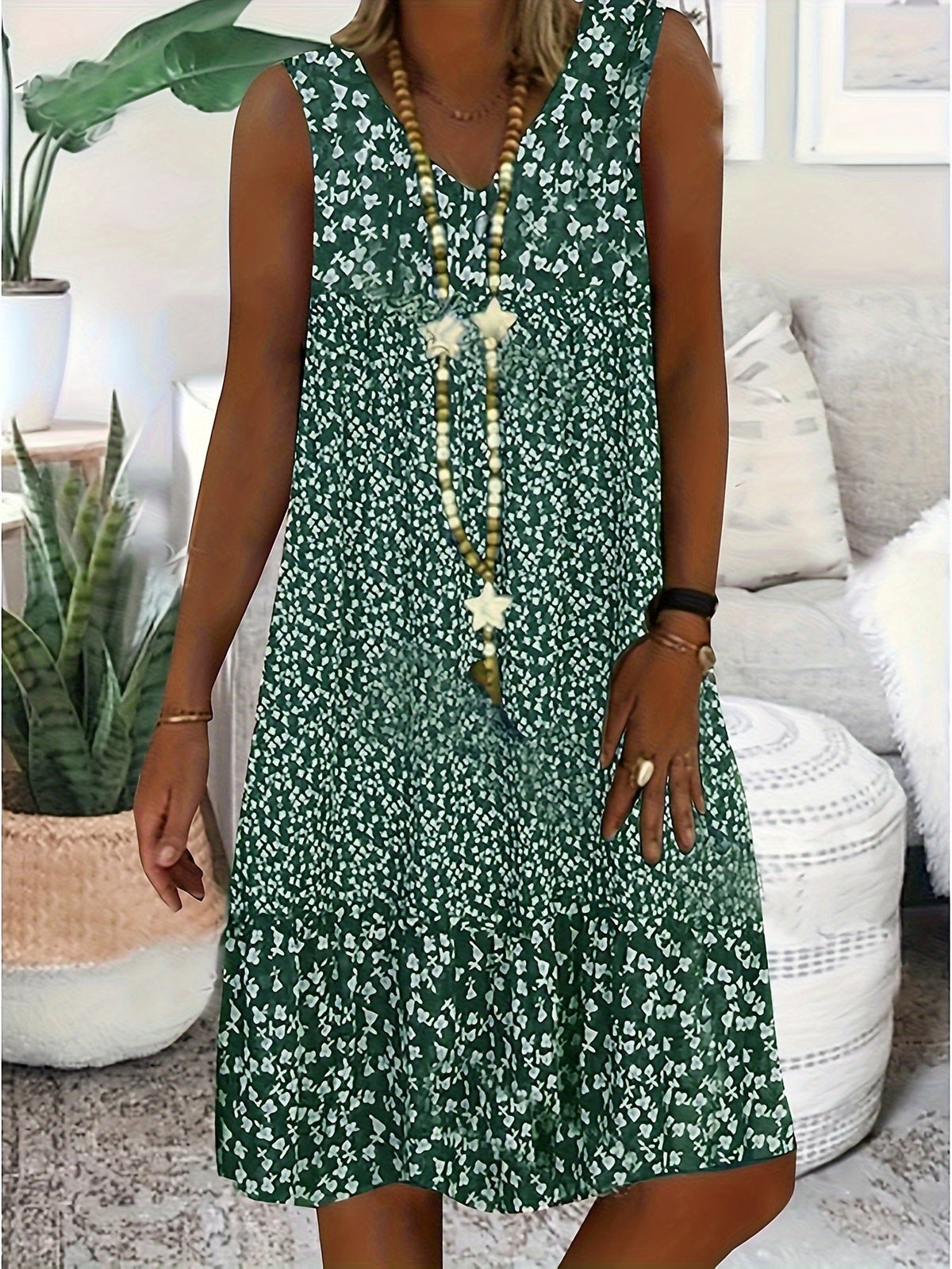 Women's V-Neck Sleeveless Summer Floral Print Casual Sundress, Loose Fit Beach Vacation Dress for Women S M L XL XXL